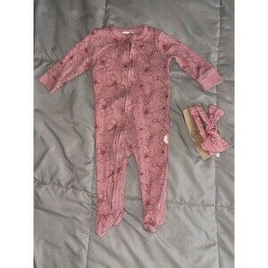 Rabbit & Bear Baby Girl Footed Zipper Pajamas 3-6 Months PinkRed Floral Bodysuit